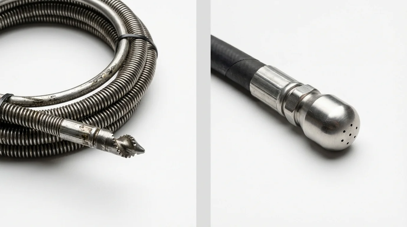Drain snake cable and hydro jetting nozzle used for drain cleaning in Monticello, KY
