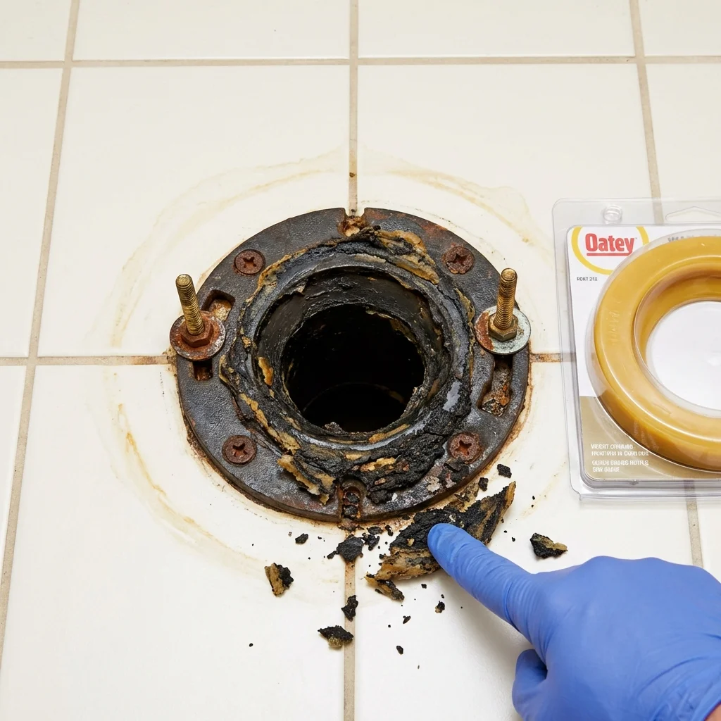 Failed wax ring showing water seepage at the base of a toilet in a Monticello, KY home